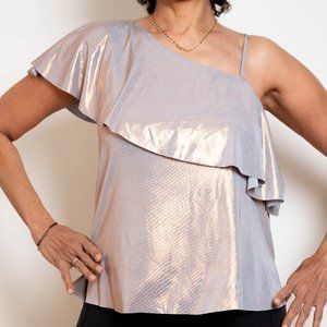 TESS Concept Brazilian One Shoulder Grey and Metallic Gold Top, Size XS